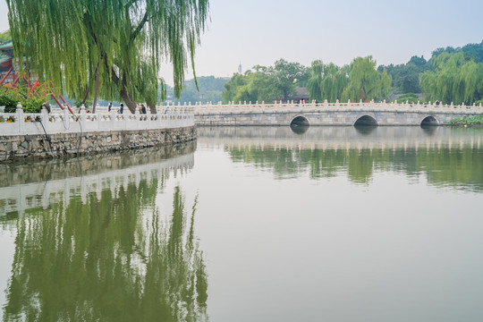 北京北海公园古建筑永安桥风光