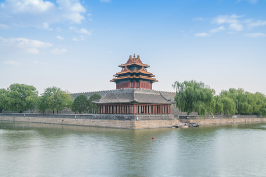 北京故宫城墙角楼和金水河风光