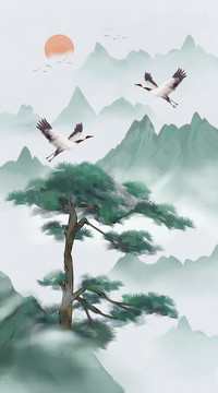 迎客松背景圖裝飾畫(huà)