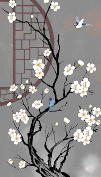 梅花花鳥裝飾畫