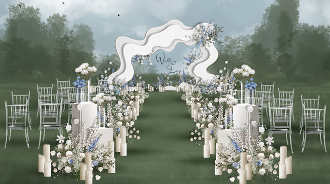 白綠戶外草坪婚禮效果圖