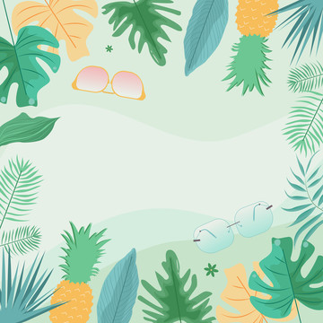 手绘夏日热带植物水果边框背景