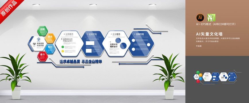 藍(lán)色科技企業(yè)展板文化墻