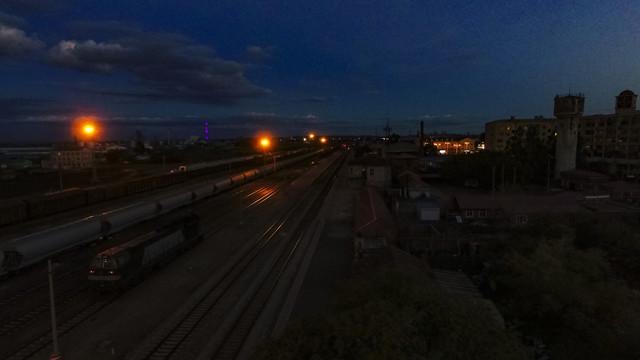 夜景夜色火车站铁道列车航拍