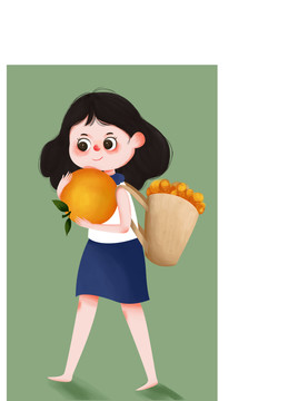 抱著橙子的女孩