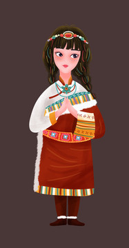 藏族少女插画