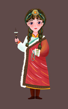 西藏少女拿轉(zhuǎn)經(jīng)筒