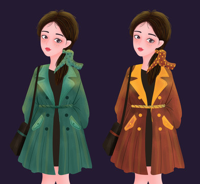 文藝美女風(fēng)衣插畫