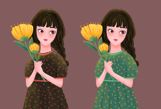 文藝美女正面插畫