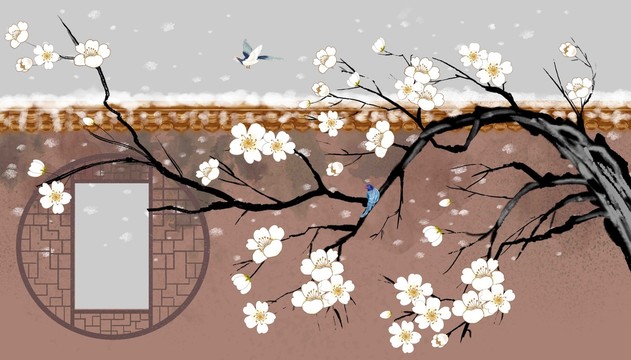 新中式古風(fēng)花鳥背景