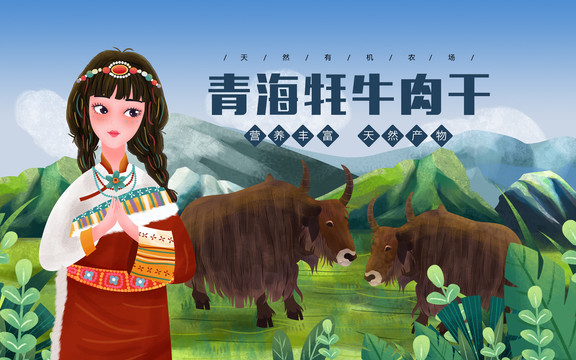 藏族少女牦牛肉干插畫(huà)包裝