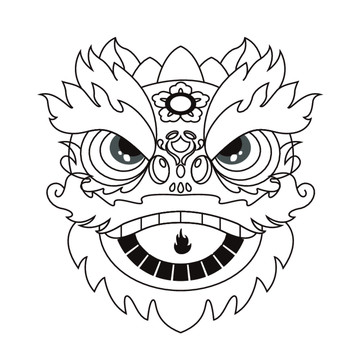 獅子舞獅醒獅簡(jiǎn)筆畫線稿