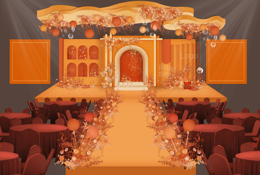 红橙色婚礼效果图