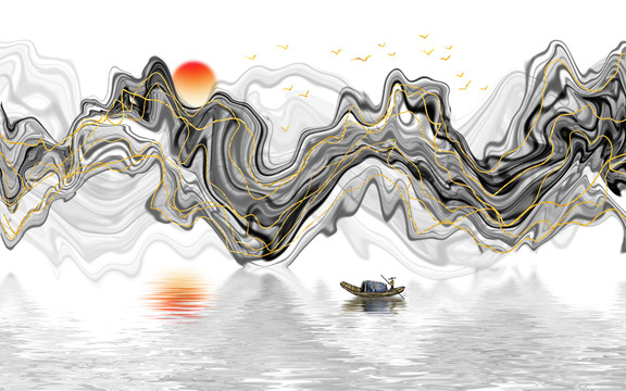 金色水墨山水畫(huà)