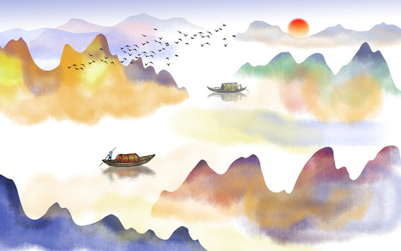 中式水墨山水畫(huà)