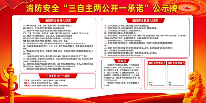消防安全三自主兩公開公示牌