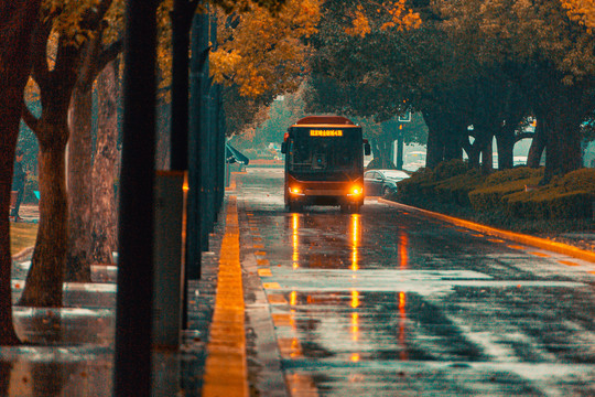 雨中公交车