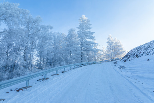 冬季积雪公路雾凇