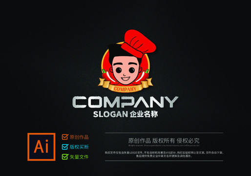 卡通人物廚師形象logo