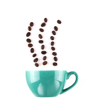 咖啡杯和创意咖啡豆