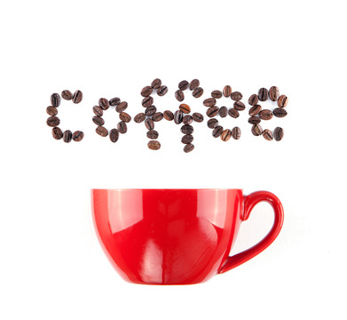 咖啡杯和创意咖啡豆