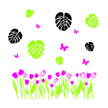 小花田園植物墻貼
