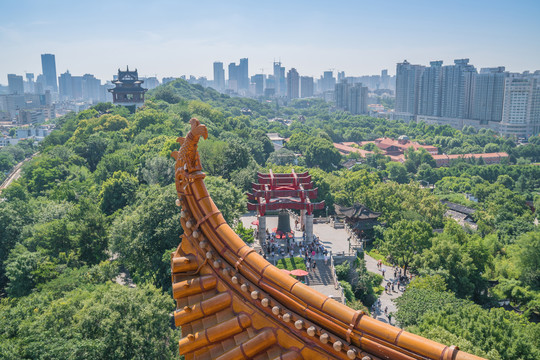 从武汉黄鹤楼上俯瞰城市全景