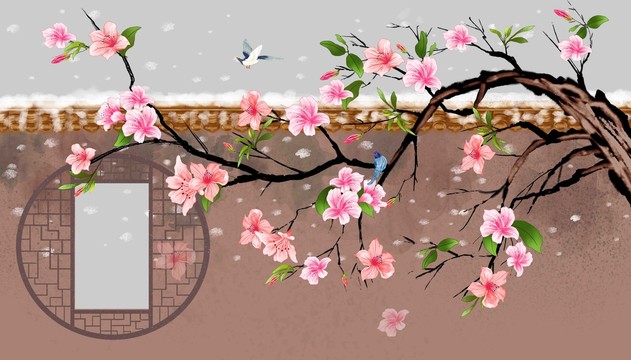 古風(fēng)桃花花鳥