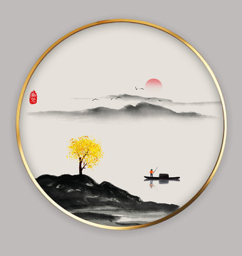 現(xiàn)代簡約中式小品水墨山水畫