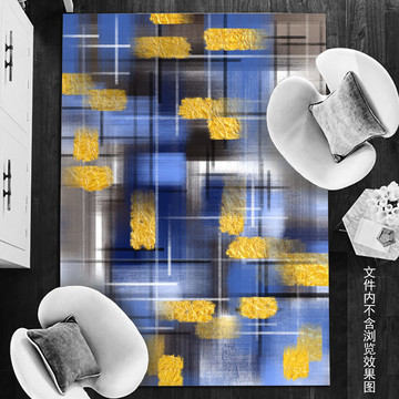 北歐藍(lán)色抽象油畫酒店臥室地毯