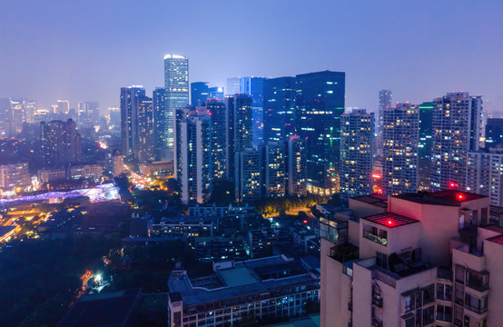 航拍四川成都城市风光夜景