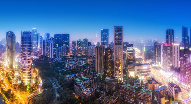 航拍四川成都现代建筑景观夜景