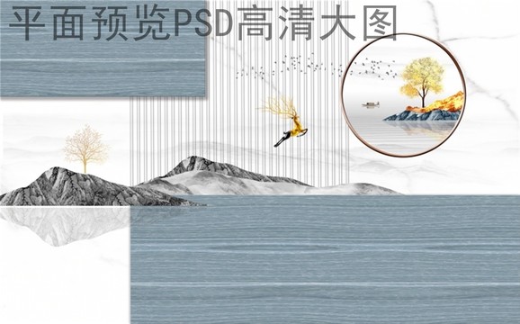 手繪藝術(shù)幾何背景墻護(hù)墻板高清大
