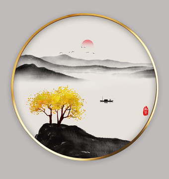 國(guó)畫(huà)水墨山水小品裝飾畫(huà)