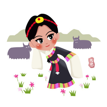 藏族少女插畫