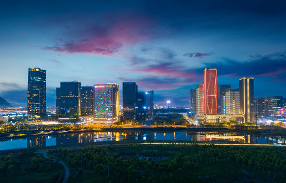 义乌市城市天际线夜景