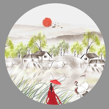 古風(fēng)水墨山水畫