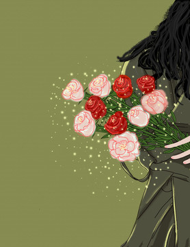 拿玫瑰花的人插畫(huà)
