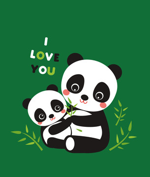 可爱的卡通矢量亲子动物熊猫