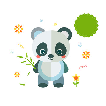 可爱的卡通矢量熊猫拿着竹子