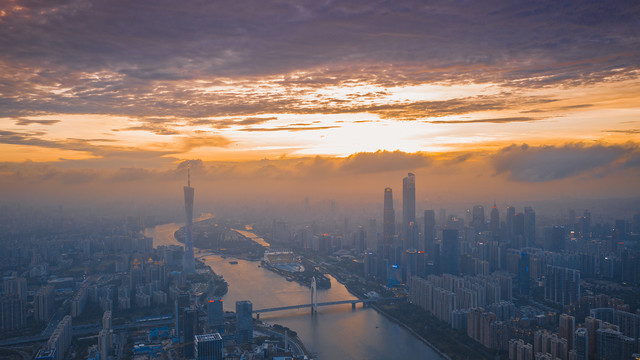 航拍广州珠江新城CBD