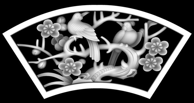 梅花喜鵲扇形掛落擺件
