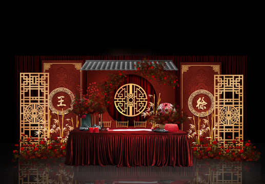 中式簽到臺(tái)婚禮手繪效果圖