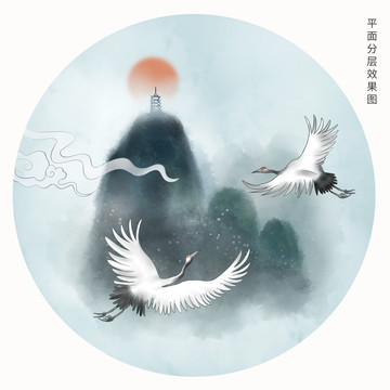 仙鶴飛天插畫