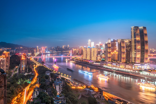 航拍重庆城市景观夜景