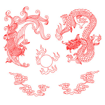 龍鳳呈祥線稿圖