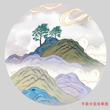 国潮山水插画