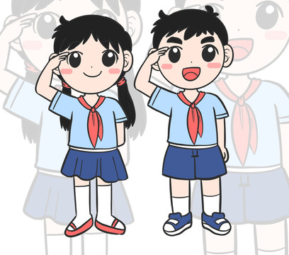 卡通人物少先队员小学生插画