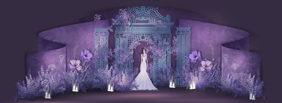 紫色法式婚礼效果图