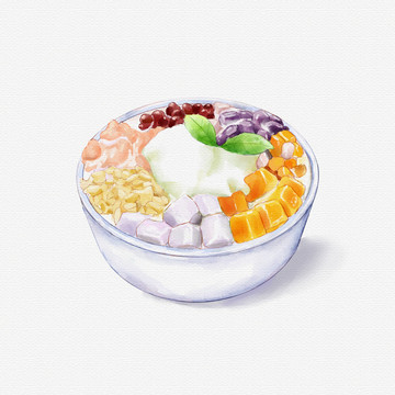 手绘夏日饮品美食烧仙草插画